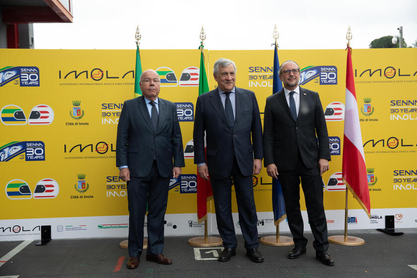 Ministros Mauro Vieira (Brasil), Antonio Tajani (Itália) e Alexander Schallenberg (Áustria)
