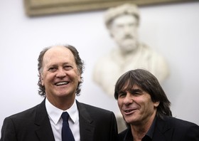 I due ex campioni giallorossi Paulo Roberto Falcao e Bruno Conti alla presentazione  del progetto del nuovo stadio