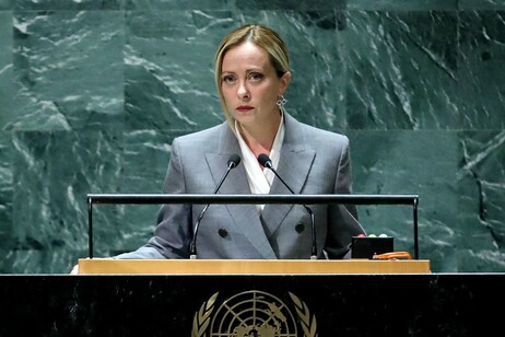 Giorgia Meloni durante discurso na ONU em setembro de 2023