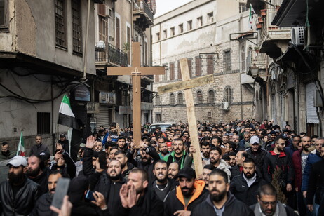 Manifestação de cristãos em Damasco, capital da Síria