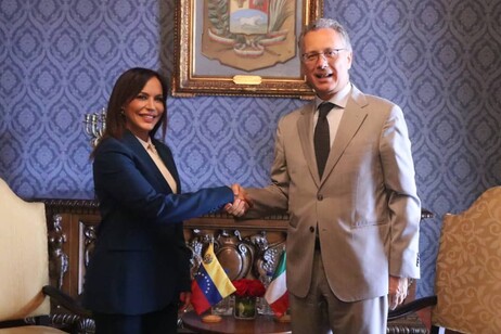 La reunión entre la funcionaria venezolana y el diplomático italiano.