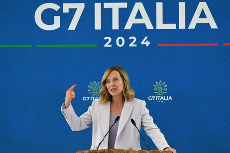 La premier italiana, Giorgia Meloni, en conferencia de prensa