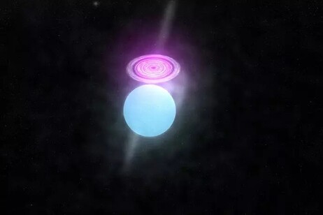 Representación artística del sistema binario Cygnus-3 compuesto por una estrella y por un agujero negro (fuente: Nasa)