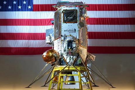 Il secondo lander lunare di Intuitive Machines, chiamato Athena, lanciato a bordo di un razzo SpaceX Falcon 9. (Credito immagine: Intuitive Machines)