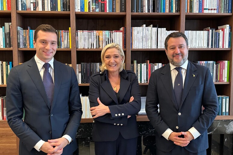 Colloquio tra Matteo Salvini, Marine Le Pen e Jordan Bardella - RIPRODUZIONE RISERVATA