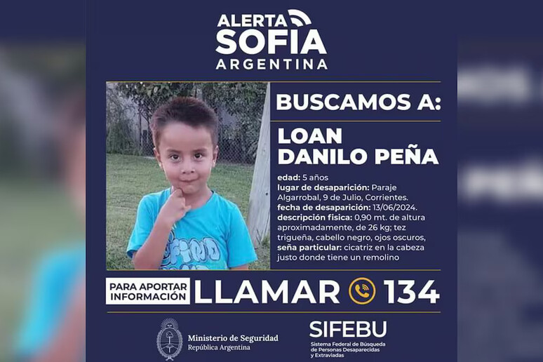 Pequeno Loan desapareceu durante um almoço de família na Argentina © ANSA/Reprodução/Twitter