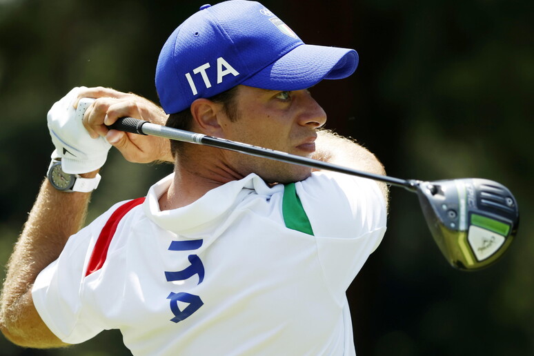 Golf Guido Migliozzi of Italy tees off on the ninth tee during the Men 's Individual Stroke Play Roun - RIPRODUZIONE RISERVATA