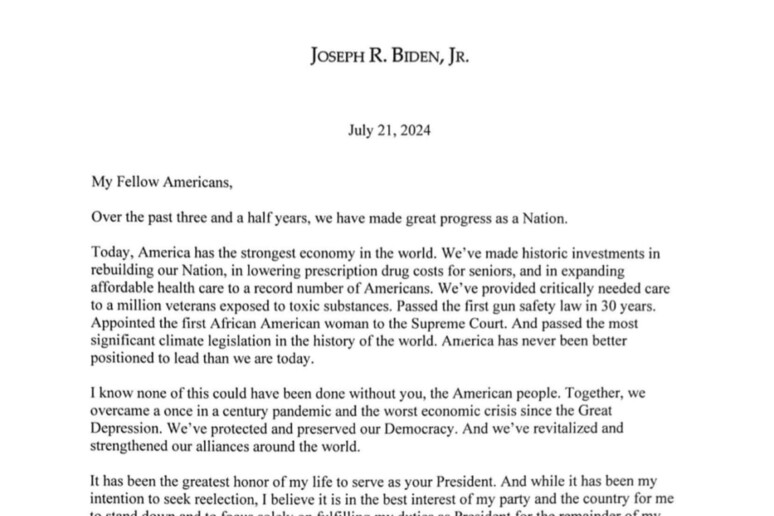La lettera di Biden postata su X - RIPRODUZIONE RISERVATA