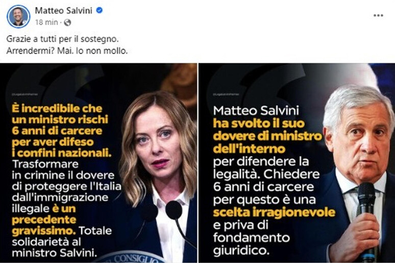 Salvini publicou cards com mensagens de apoio de aliados - TODOS OS DIREITOS RESERVADOS